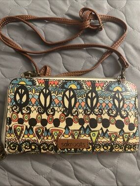 Sakroots Multicolor Tribal Print Crossbody Wallet — Tan Strap